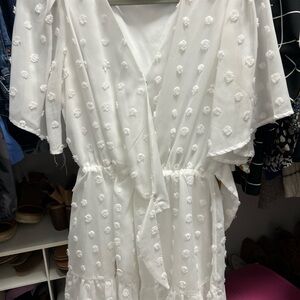 White Textured Pink Lily Wrap Dress